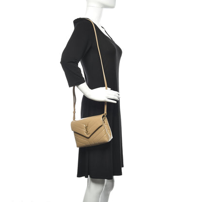 Saint Laurent Calfskin Y Quilted Monogram Toy Loulou Crossbody Bag Latte 2 of 11