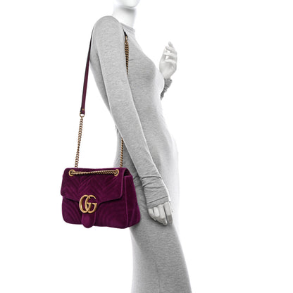 Gucci Velvet Matelasse Medium GG Marmont Shoulder Bag Fuchsia Violet Cyclamen 2 of 14