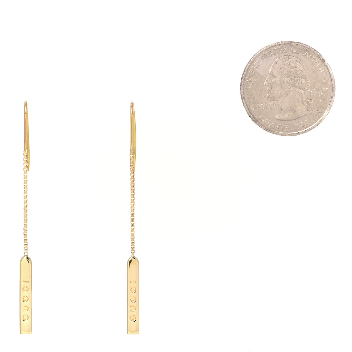 18K Yellow Gold Logo Bar Drop Earrings