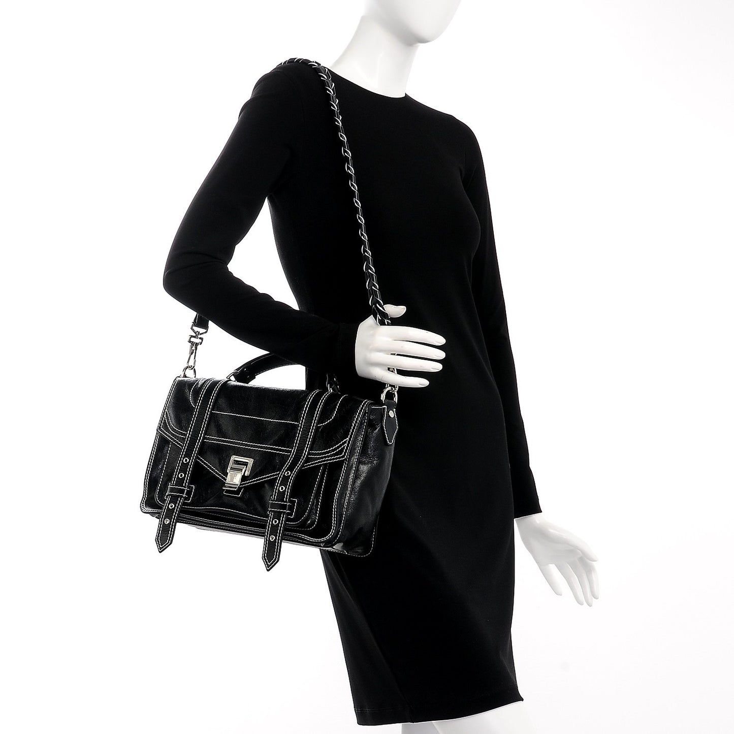 Calfskin Medium Contrast Stitching PS1 Satchel Black