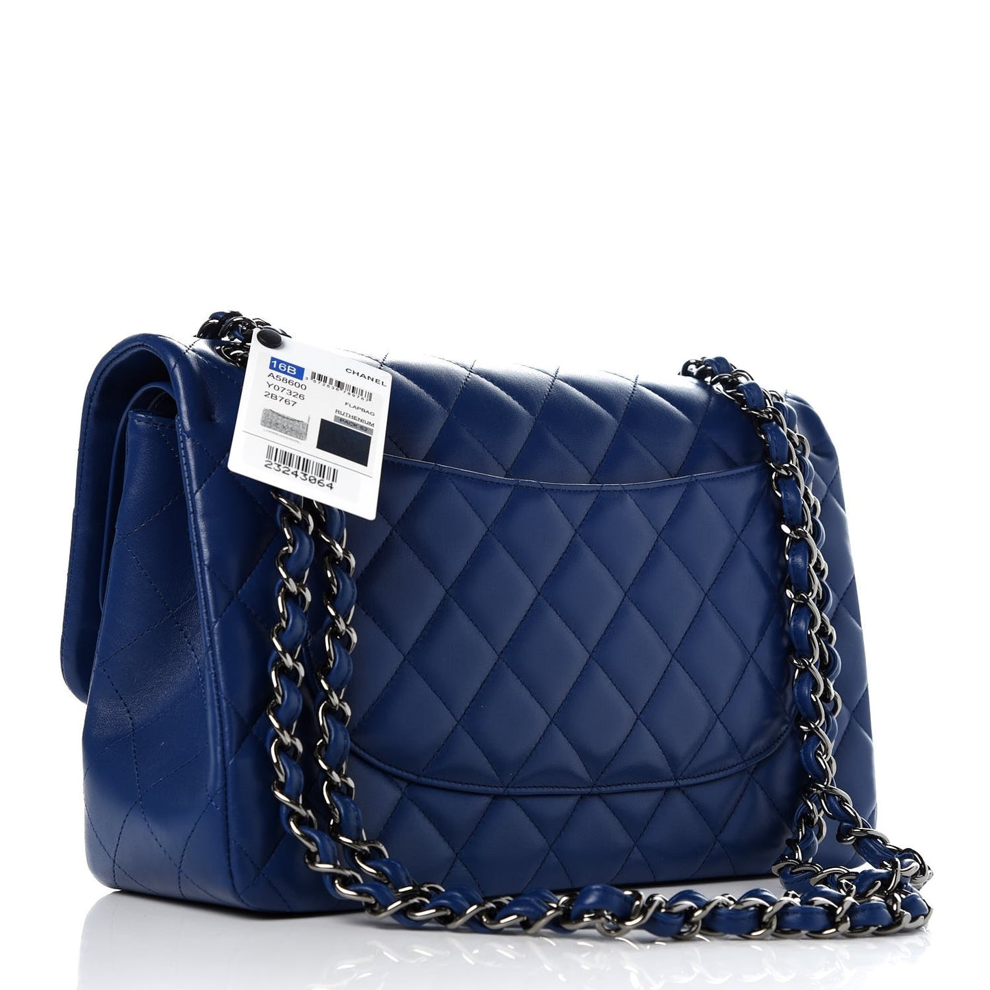 Lambskin Quilted Jumbo Double Flap Dark Blue