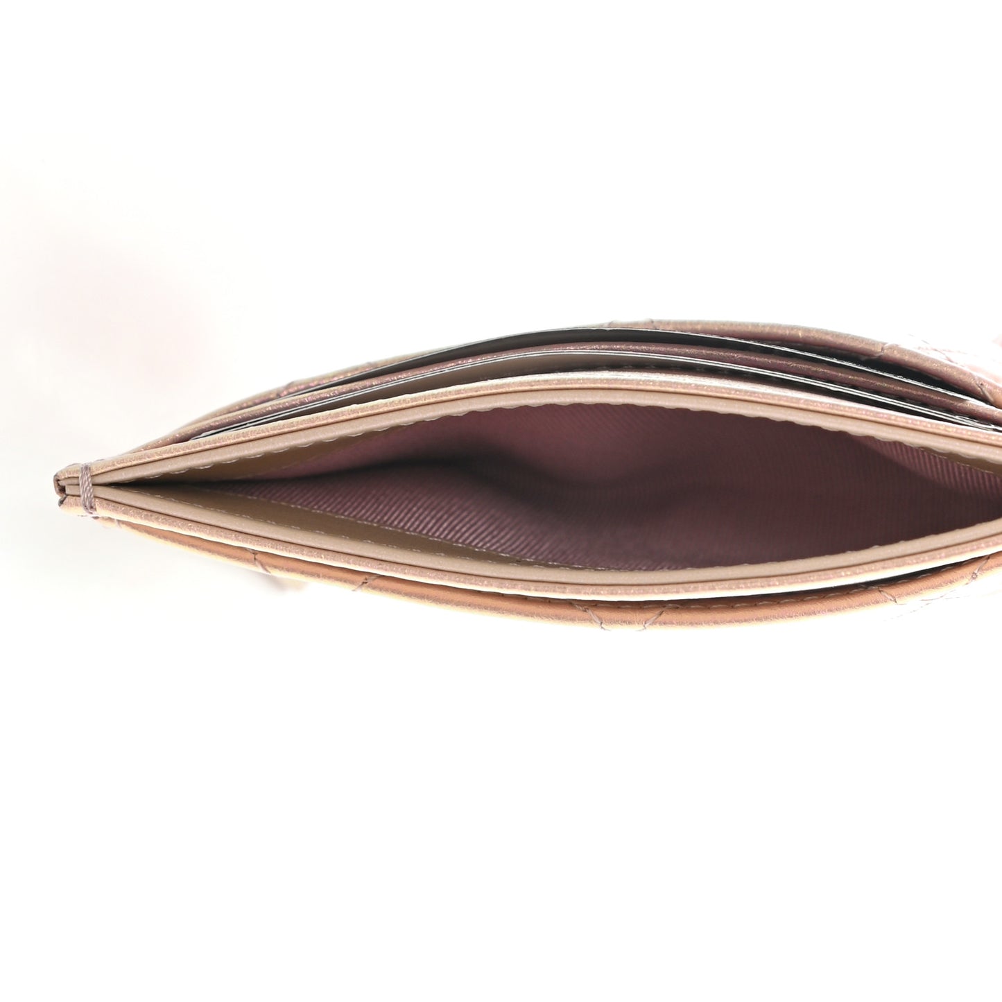 Iridescent Calfskin Quilted Card Holder Pink