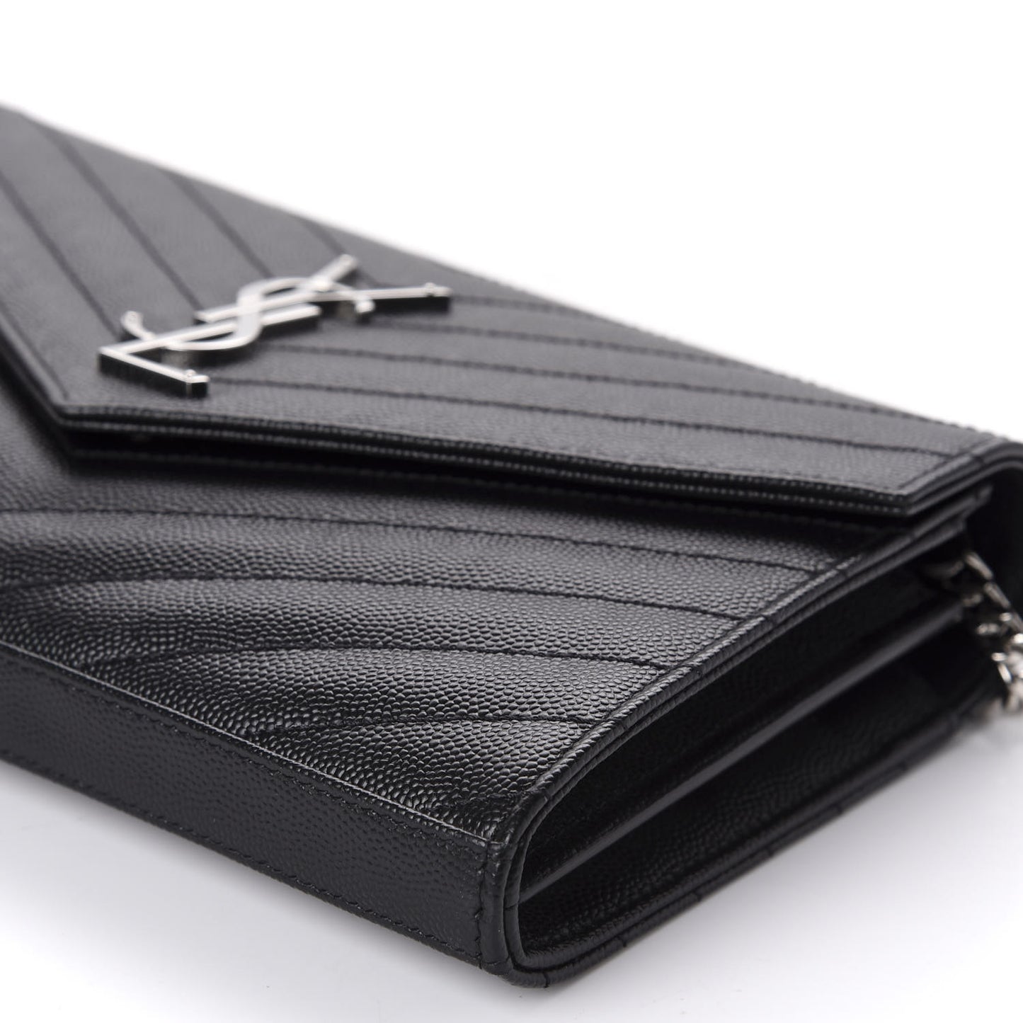 Grain De Poudre Matelasse Chevron Monogram Chain Wallet Black