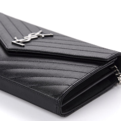 Saint Laurent Grain De Poudre Matelasse Chevron Monogram Chain Wallet Black 7 of 10