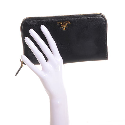 Prada Saffiano Metal Zip Around Wallet Nero Black 2 of 10