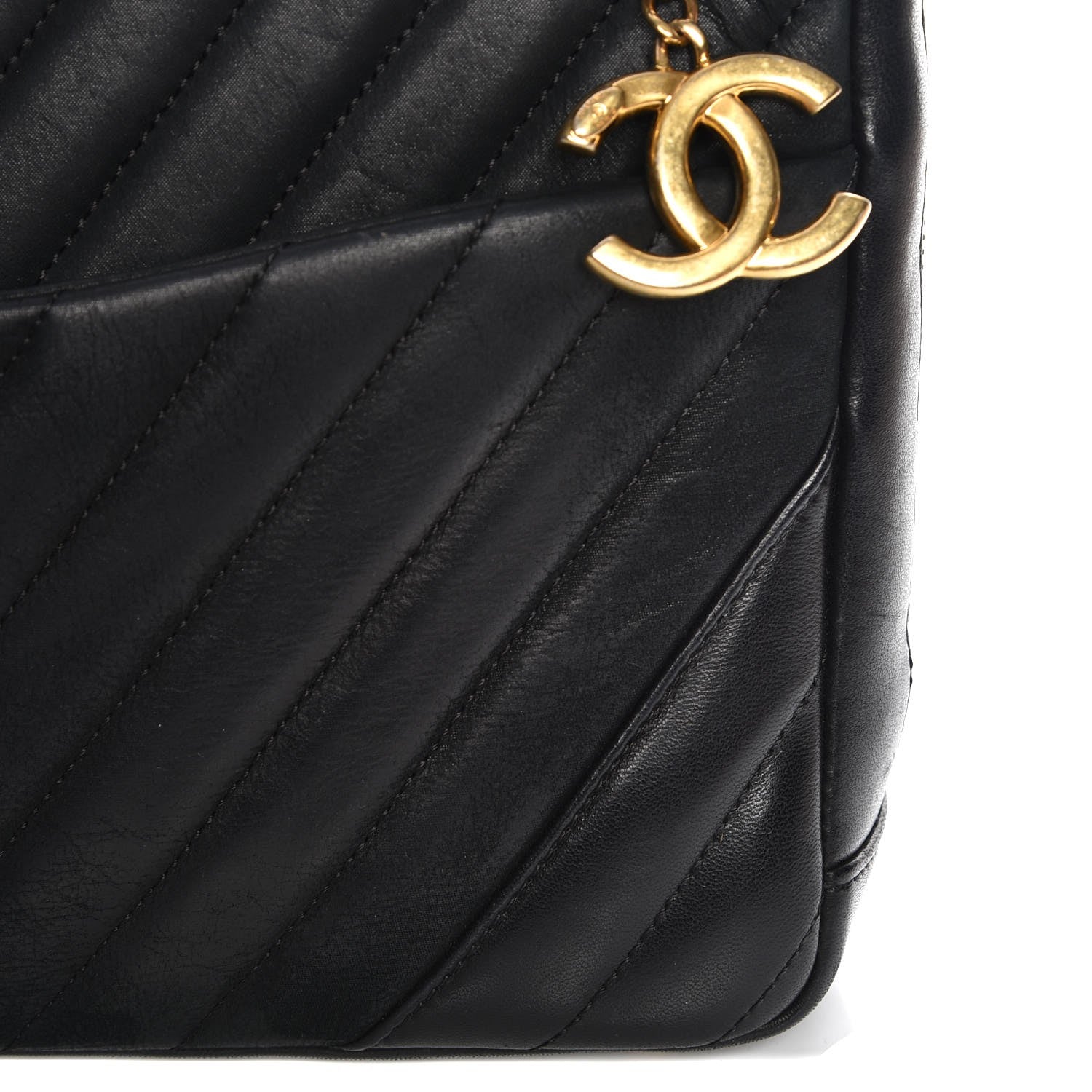 Chanel Lambskin Chevron Quilted Camera Case Black 8 of 8