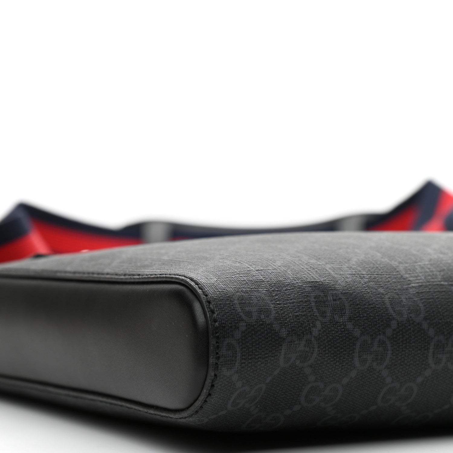 Gucci GG Supreme Monogram Appia Calfskin Web Flat Messenger Bag Black Grey 8 of 9
