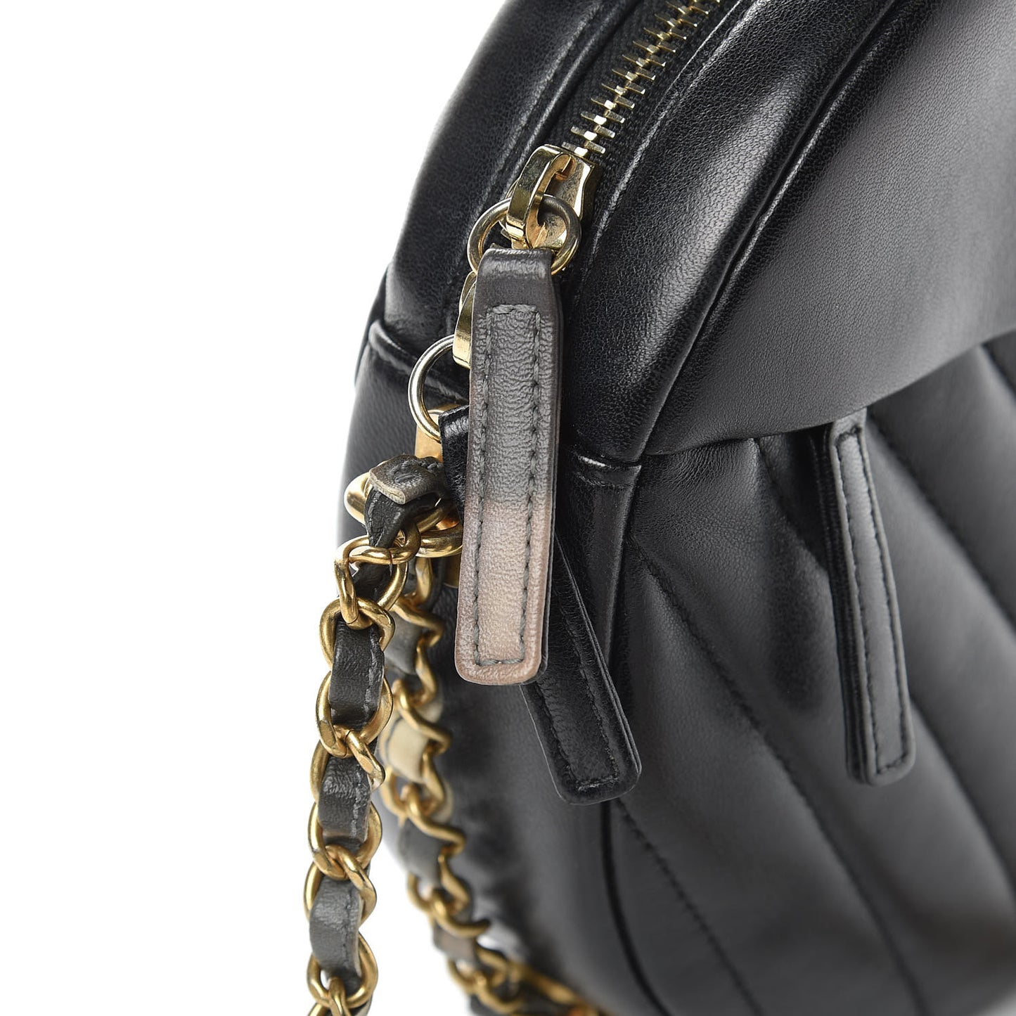 Lambskin Chevron Quilted Round Evening Bag Black