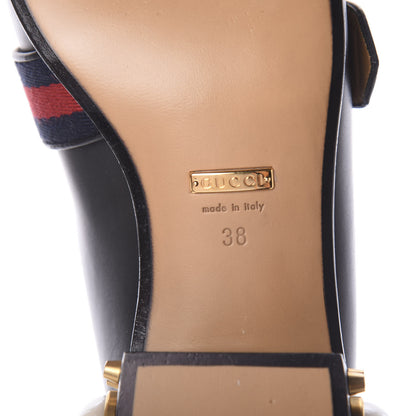 Gucci Betis Glamour Calfskin Web Pearl Embellished Peyton 35mm Loafer Pumps 38 Black 6 of 7