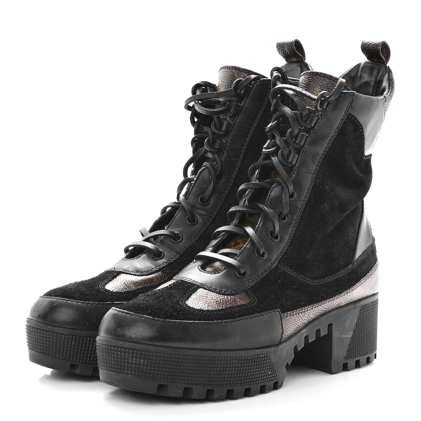 Suede Calfskin Monogram Laureate Platform Desert Boots 40 Black