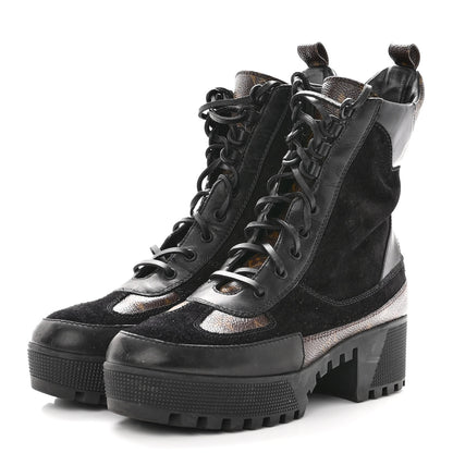 Louis Vuitton Suede Calfskin Monogram Laureate Platform Desert Boots 40 Black 3 of 8