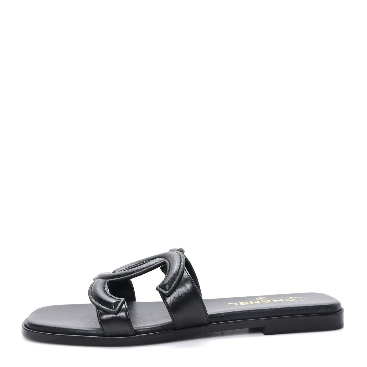 Lambskin CC Cut Out Mules Sandals 39 Black