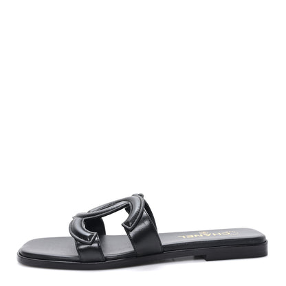 Chanel Lambskin CC Cut Out Mules Sandals 39 Black 1 of 10