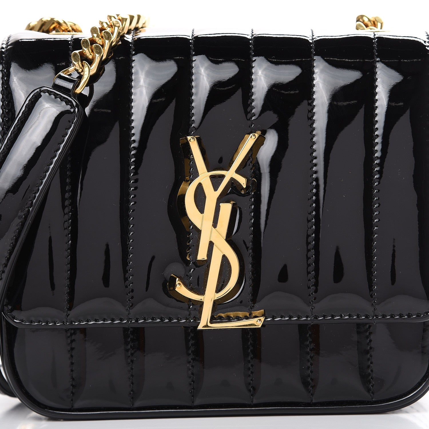 Saint Laurent Patent Calfskin Matelasse Monogram Small Vicky Chain Bag Black 7 of 10