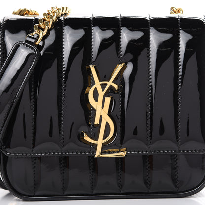 Saint Laurent Patent Calfskin Matelasse Monogram Small Vicky Chain Bag Black 7 of 10