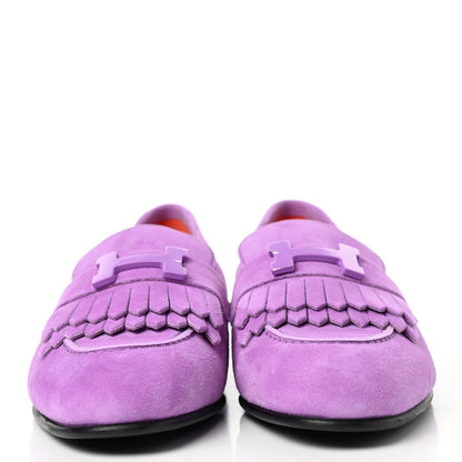 Hermes Suede Goatskin Womens Royal Loafers 36 Violet Parme 2 of 8