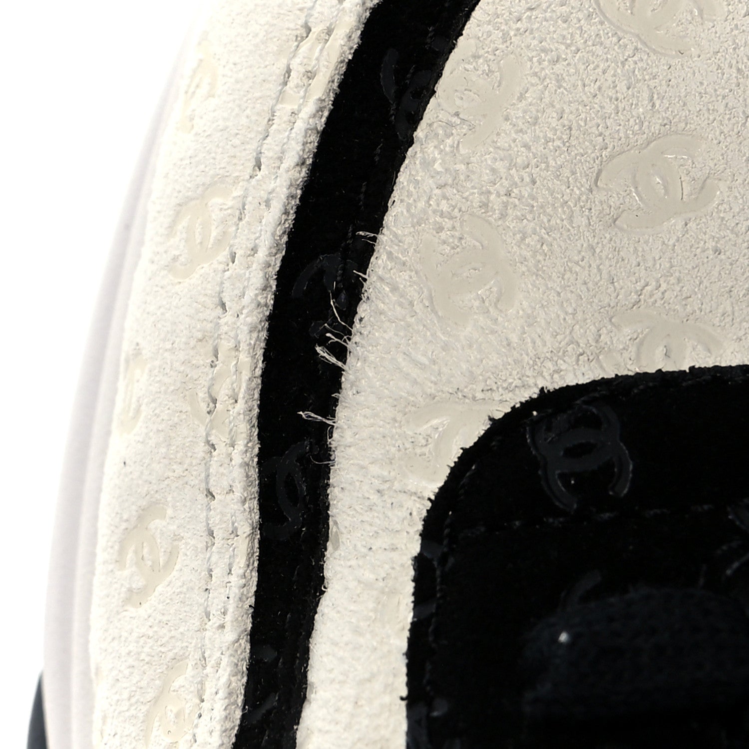 Chanel Suede Calfskin Womens CC Printed Sneakers 38.5 White Black 8 of 9