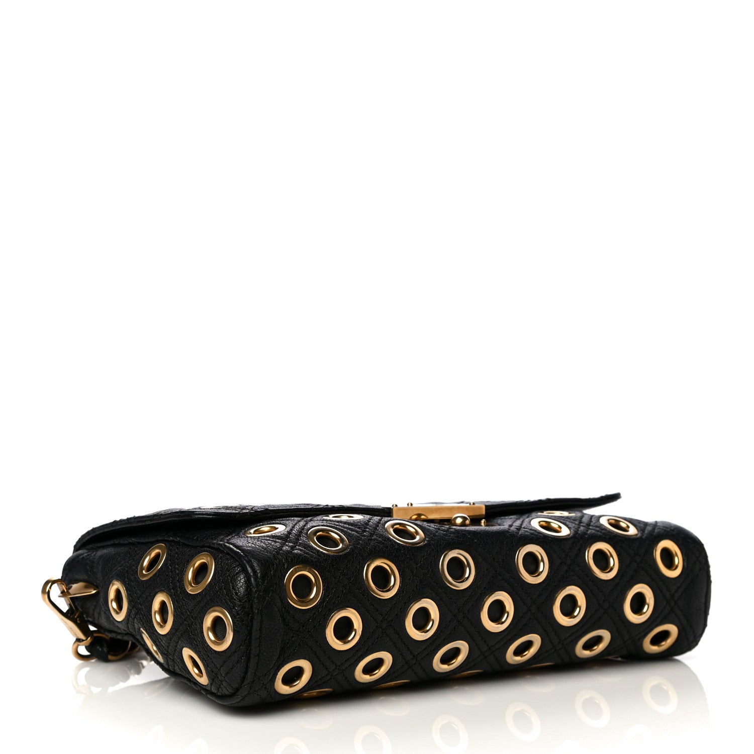 Marc Jacobs Goatskin Quilted Grommet Gotham Eyelet Shoulder Bag Black 4 of 12
