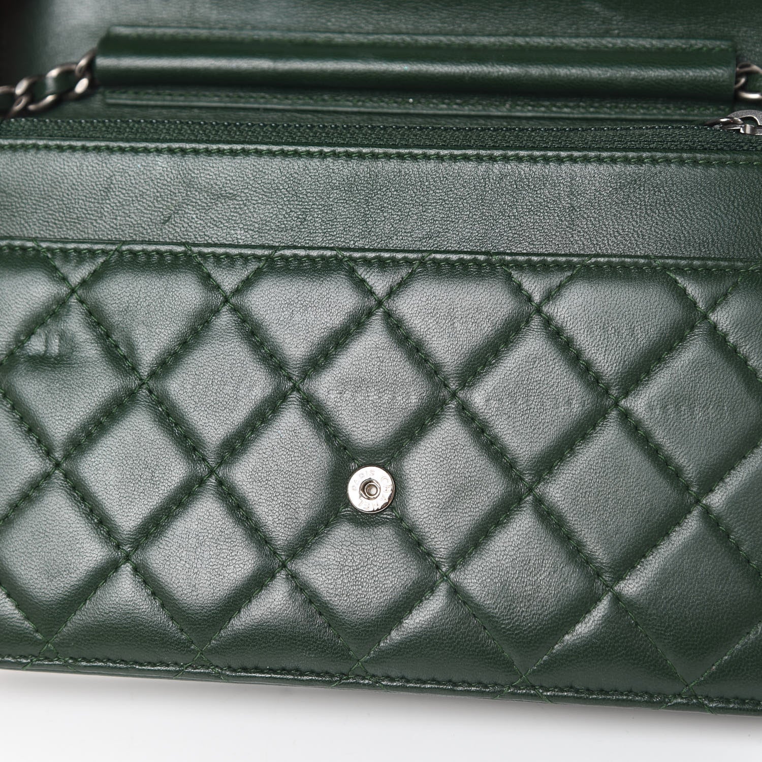 Chanel Lambskin Quilted Boy Wallet On Chain WOC Green 15 of 17