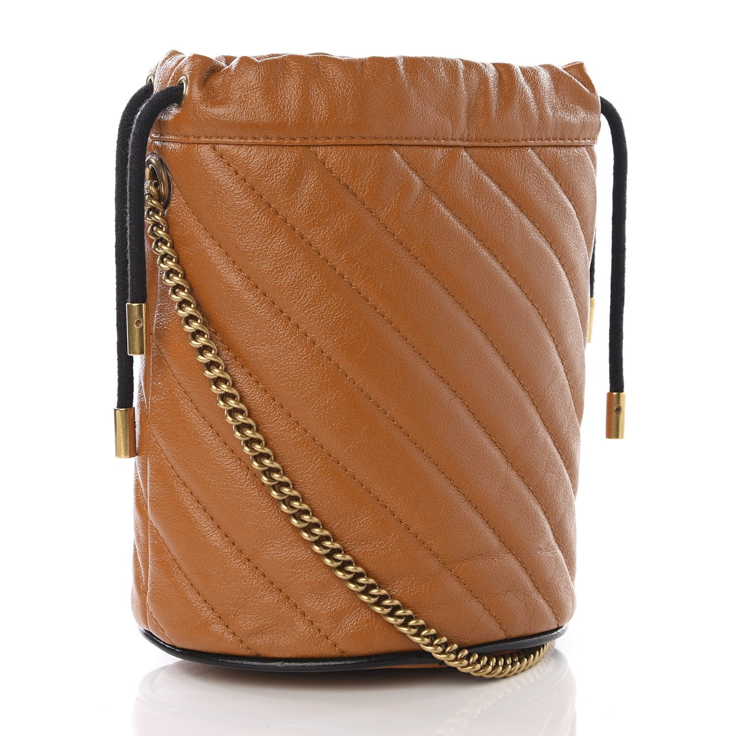 Vintage Effect Calfskin Matelasse Diagonal Mini Torchon GG Marmont 2.0 Bucket Bag Cognac