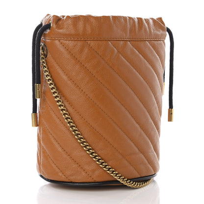 Gucci Vintage Effect Calfskin Matelasse Diagonal Mini Torchon GG Marmont 2.0 Bucket Bag Cognac 3 of 13