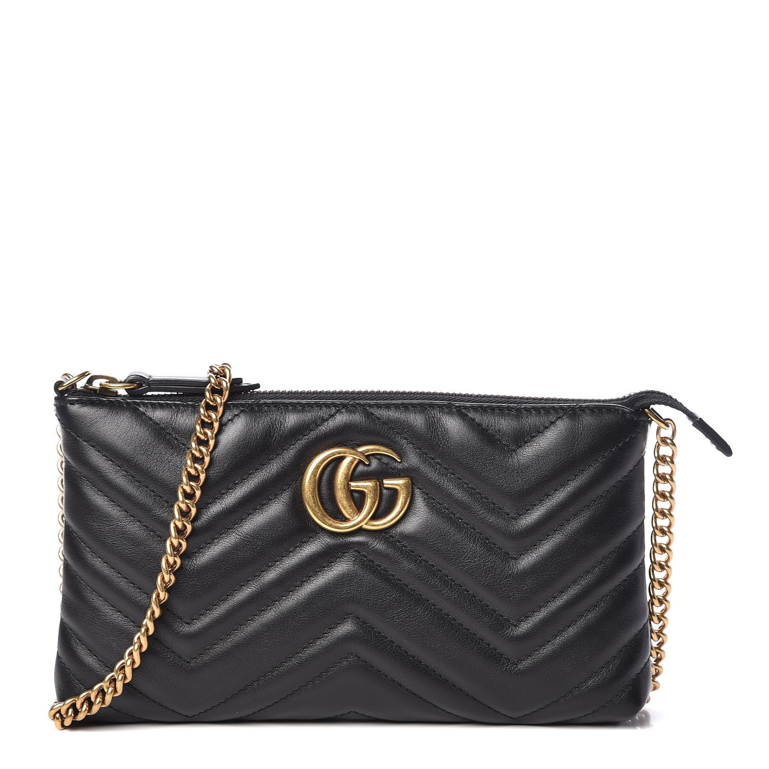 Gucci Calfskin Matelasse Mini GG Marmont Chain Bag Black 1 of 9
