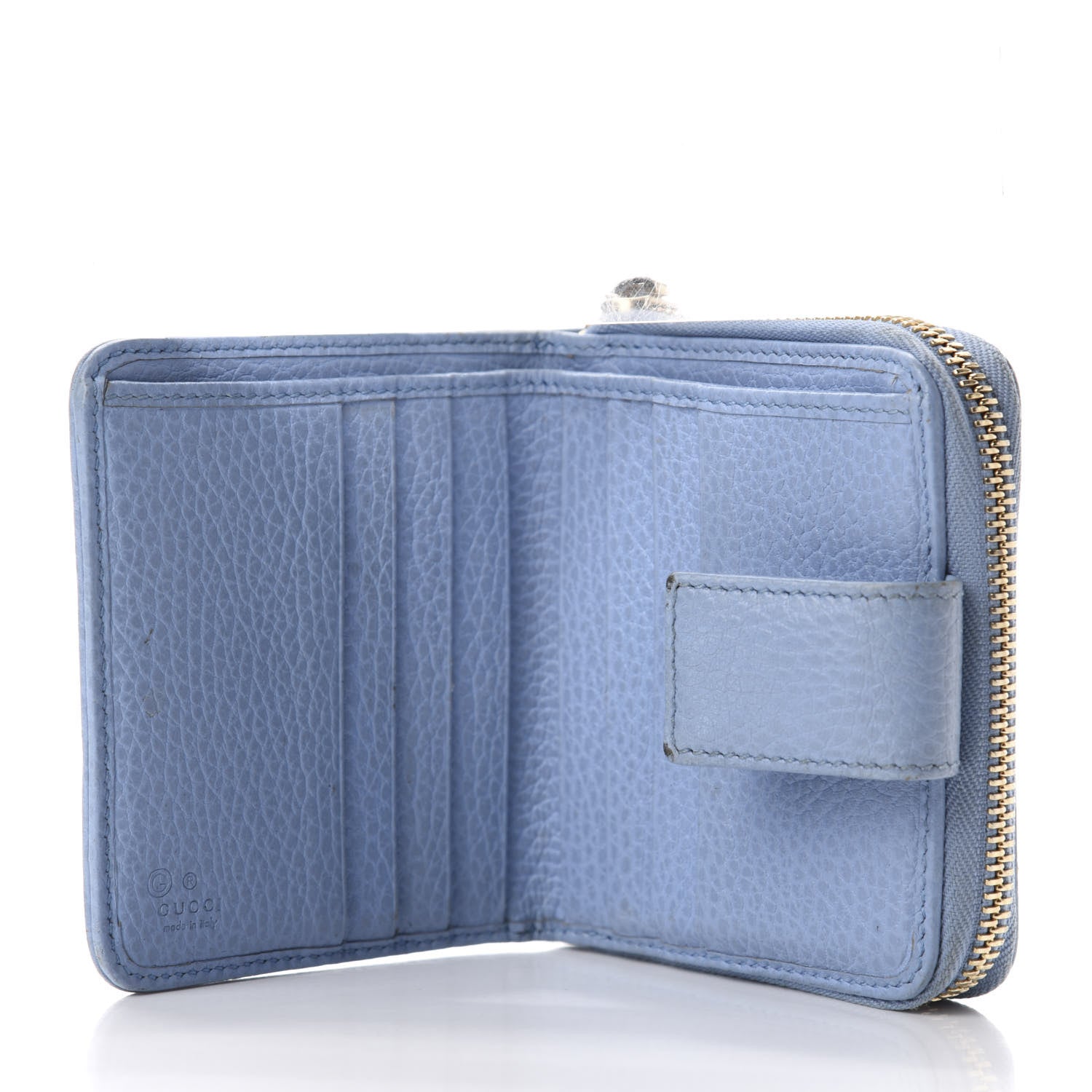 Gucci Monogram Dollar Calfskin Zip Around French Flap Wallet Beige Ebony Mineral Blue 5 of 12