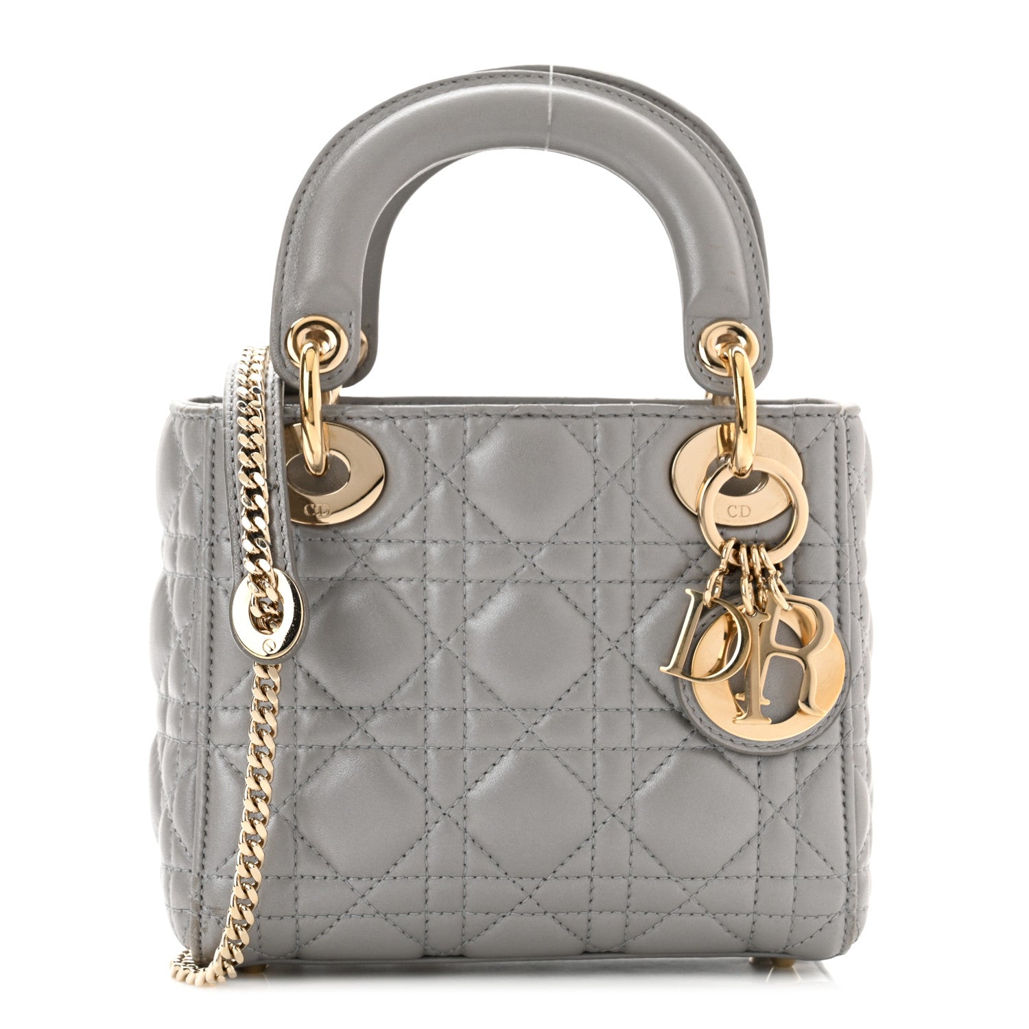 Christian Dior Metallic Lambskin Cannage Mini Lady Dior Grey 1 of 10