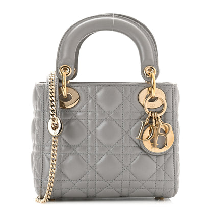 Christian Dior Metallic Lambskin Cannage Mini Lady Dior Grey 1 of 10