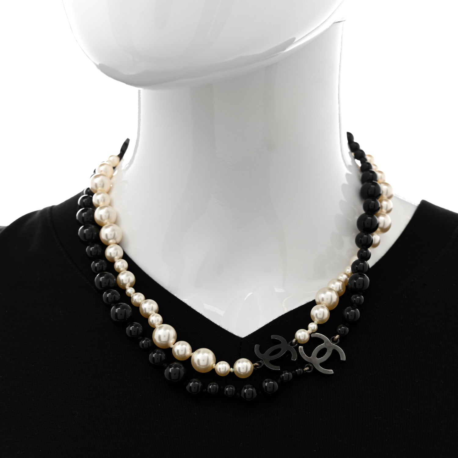 Chanel Pearl CC Beaded Long Necklace Black White 2 of 7