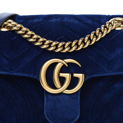 Gucci Velvet Matelasse Mini GG Marmont Shoulder Bag Cobalt Blue 10 of 10