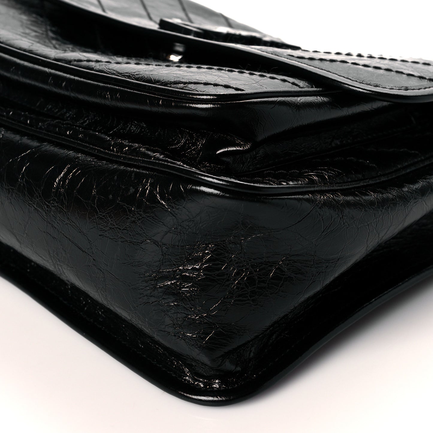 Crinkled Calfskin Matelasse Monogram Medium Niki Chain Satchel Black