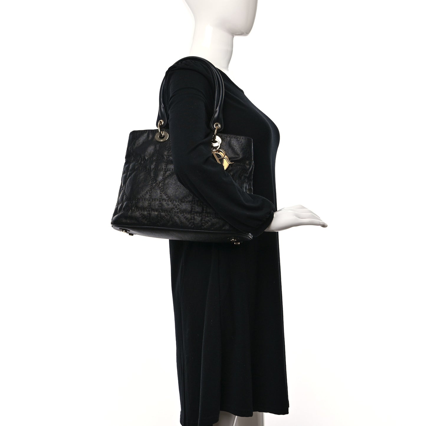 Coated Canvas Cannage Large Dior Soft Shopping Tote Black