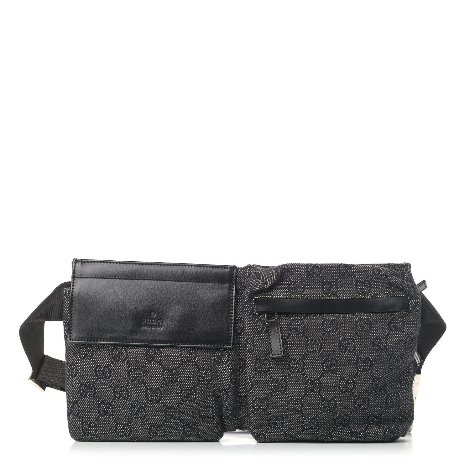 Gucci Denim Monogram Double Pocket Belt Bag Black 1 of 5