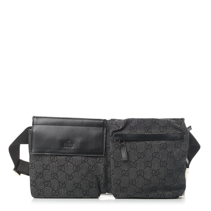 Gucci Denim Monogram Double Pocket Belt Bag Black 1 of 5
