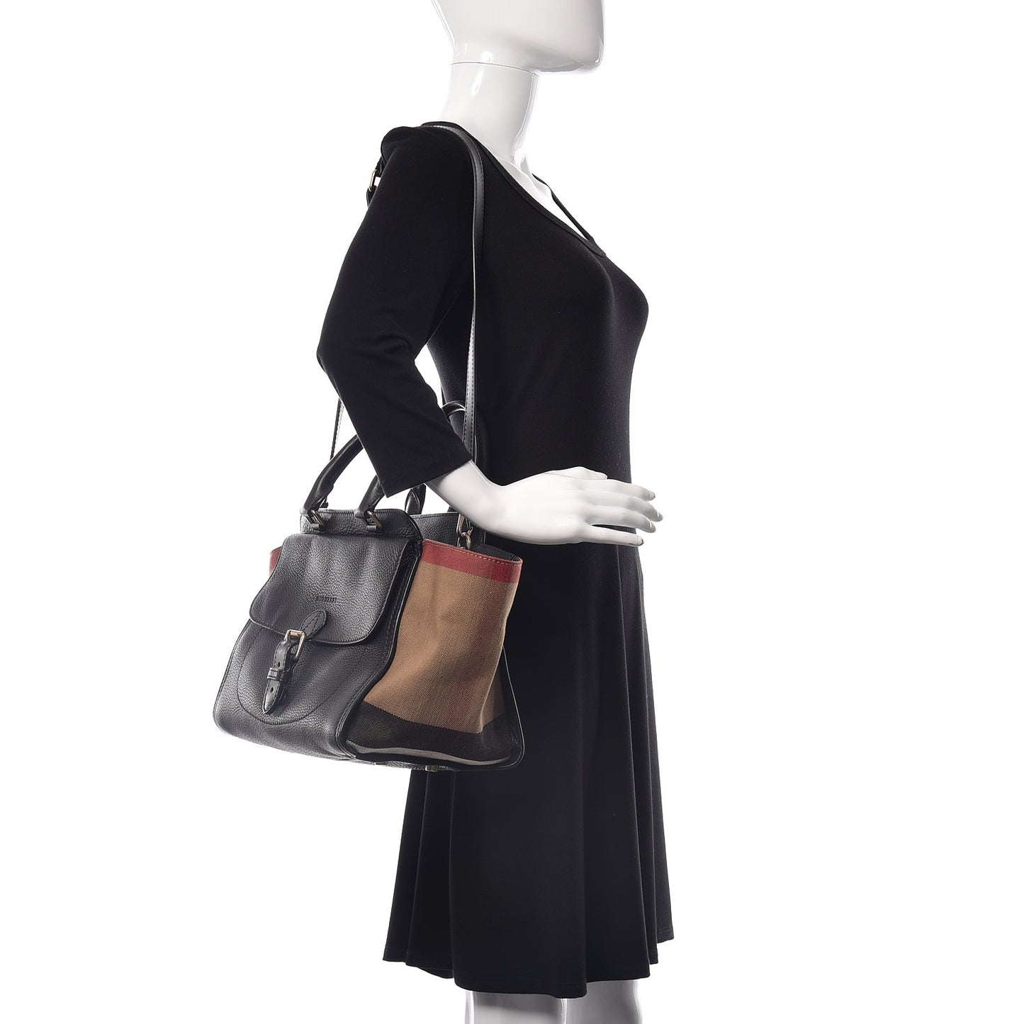 Canvas Mega Check Grained Calfskin Medium Harcourt Satchel Black