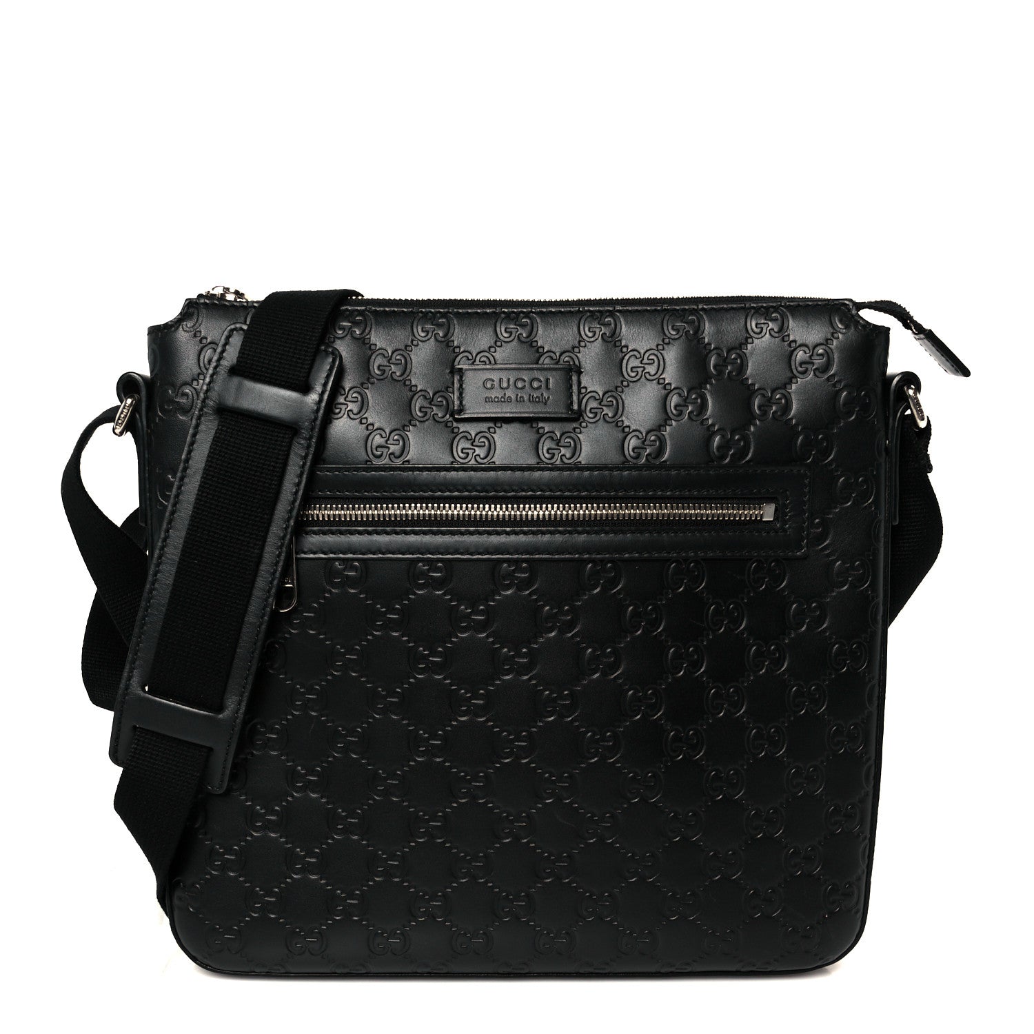 Gucci Guccissima Signature Medium Flat Messenger Bag Black 1 of 12