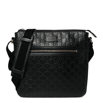 Gucci Guccissima Signature Medium Flat Messenger Bag Black 1 of 12