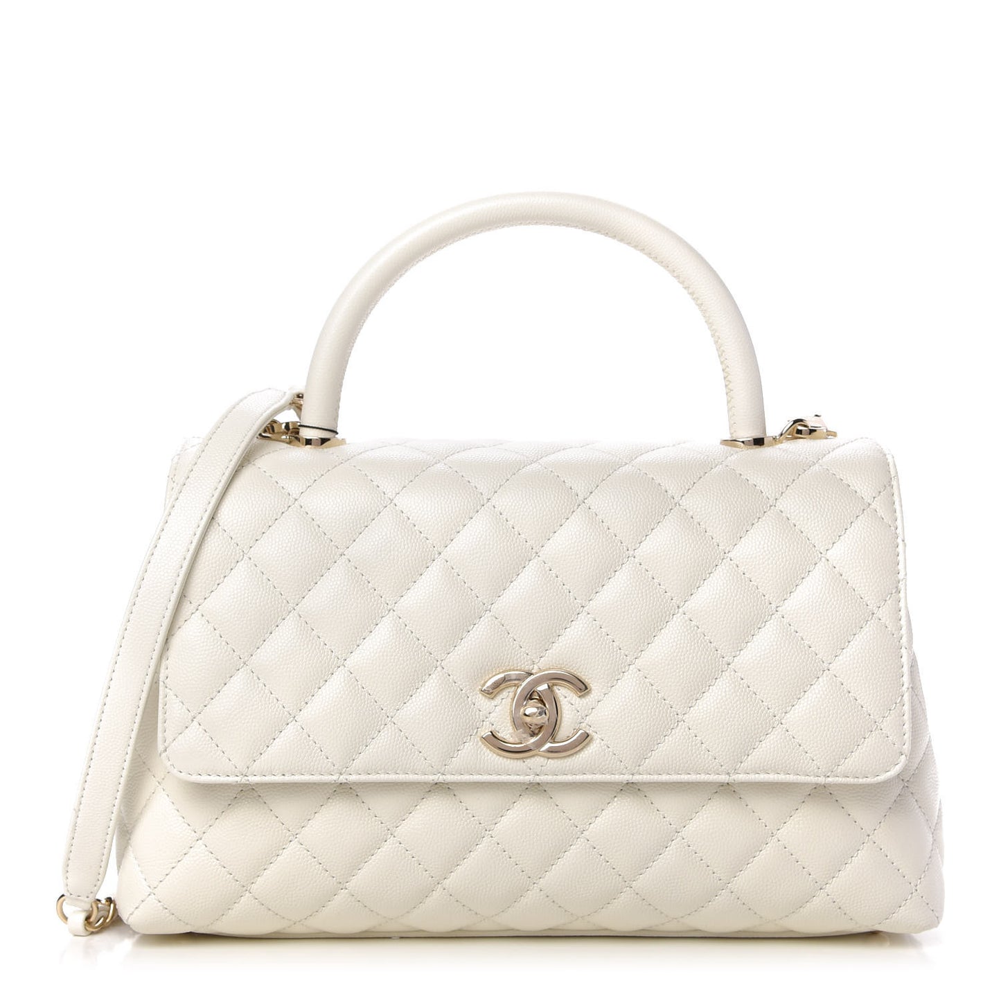 Caviar Quilted Small Coco Handle Flap White