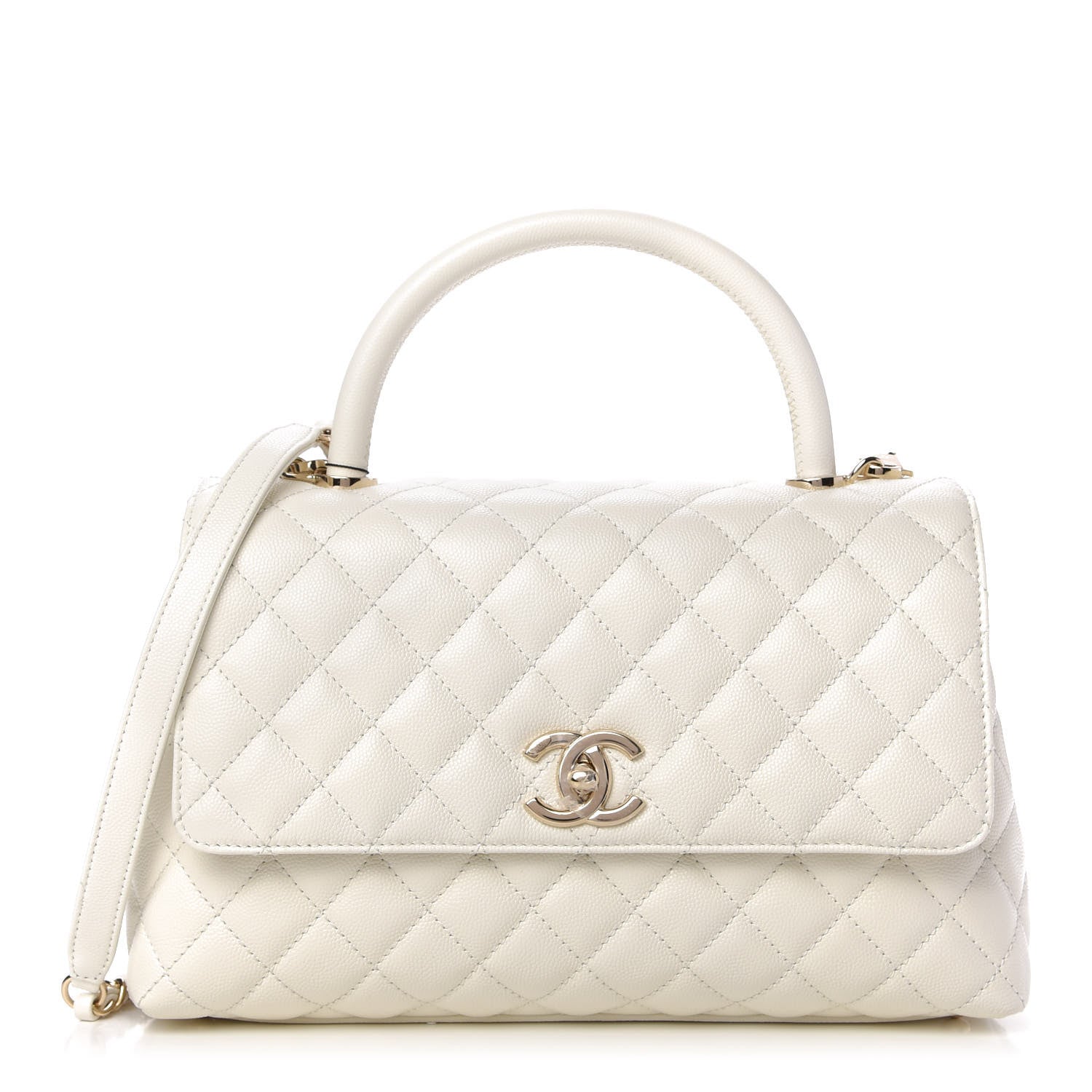 Chanel Caviar Quilted Small Coco Handle Flap White 1 of 11