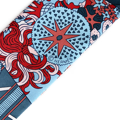 Hermes Silk De l'Ombrelle Aux Duels Twilly Bleu Moyen Rose Pale 4 of 5