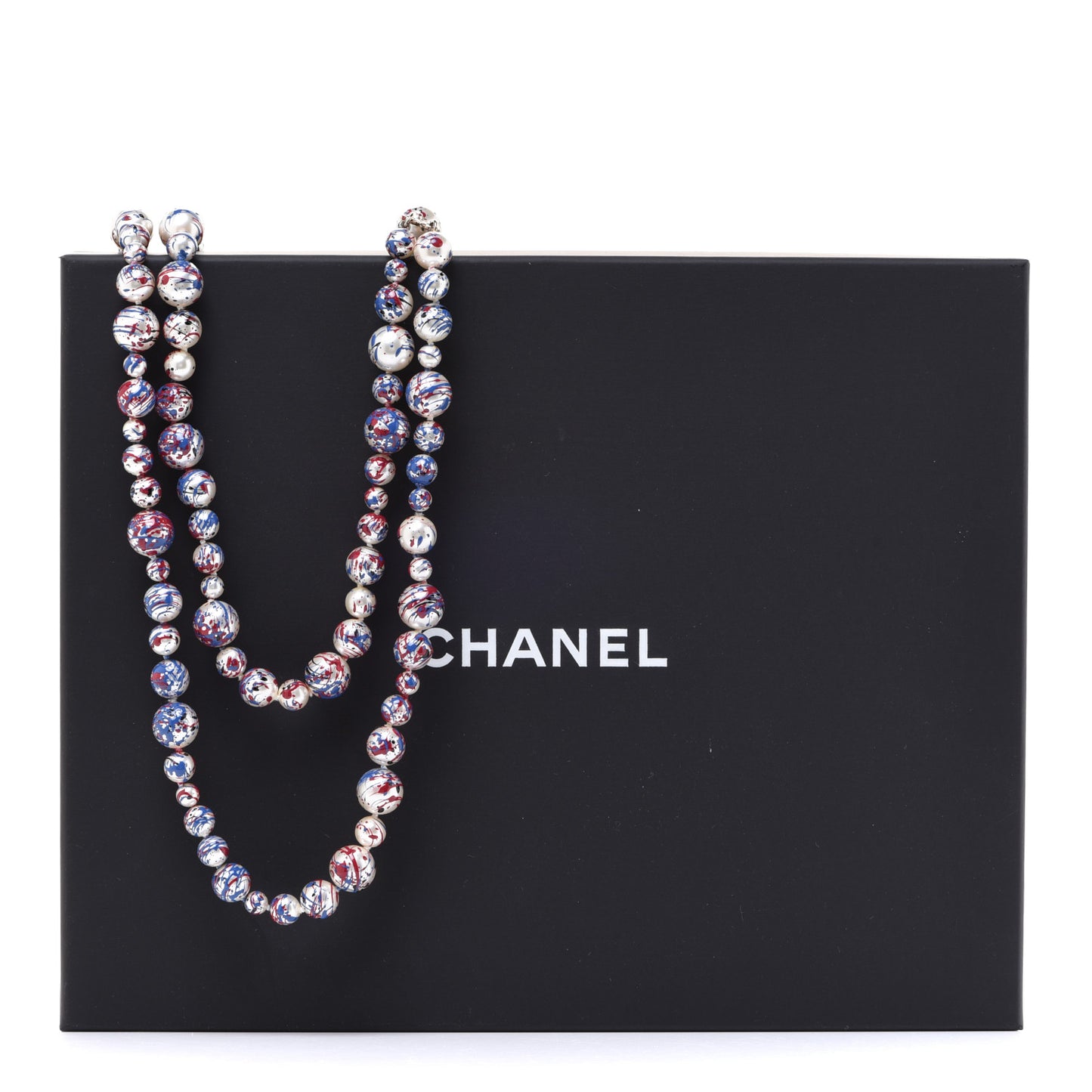 Pearl CC Graffiti Long Necklace Red White Blue Gold