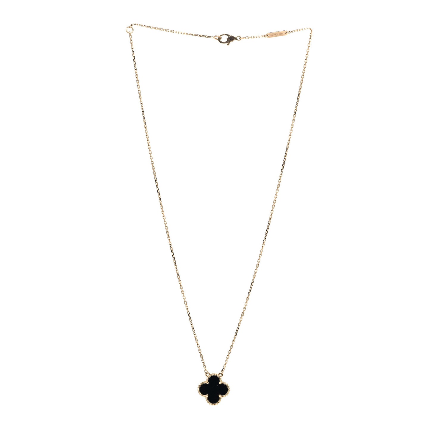 18K Yellow Gold Black Onyx Vintage Alhambra Pendant Necklace