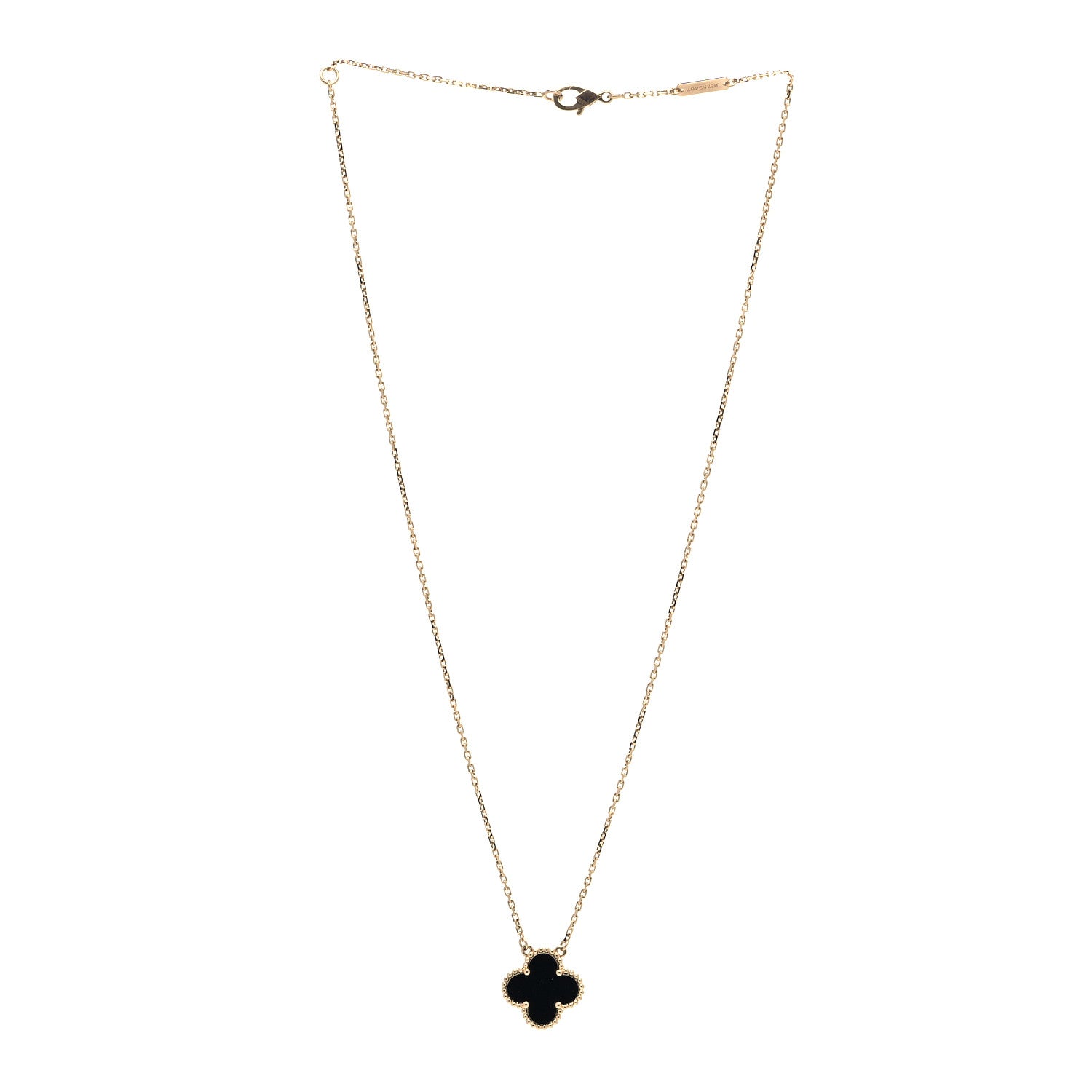 Van Cleef & Arpels 18K Yellow Gold Black Onyx Vintage Alhambra Pendant Necklace 2 of 6