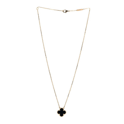 Van Cleef & Arpels 18K Yellow Gold Black Onyx Vintage Alhambra Pendant Necklace 2 of 6