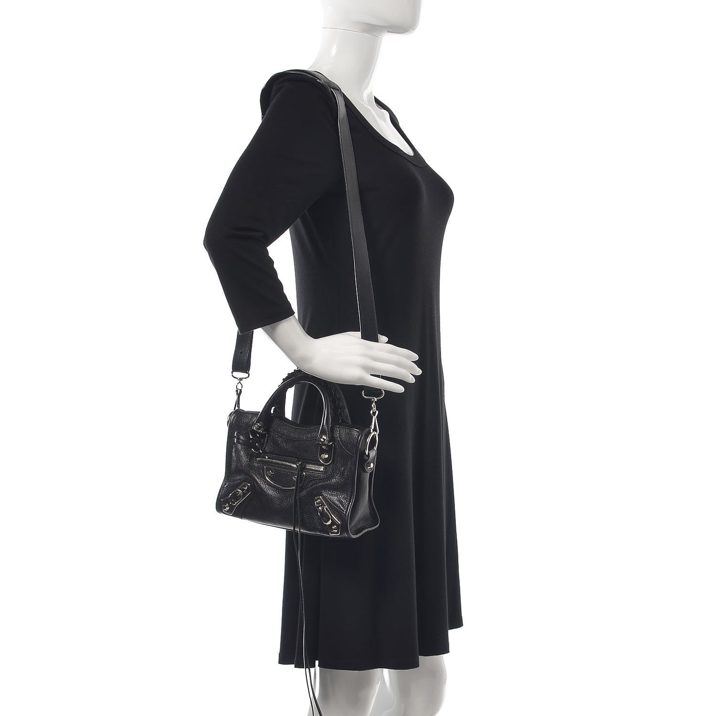 Chevre Silver Metallic Edge Hardware Mini City Black