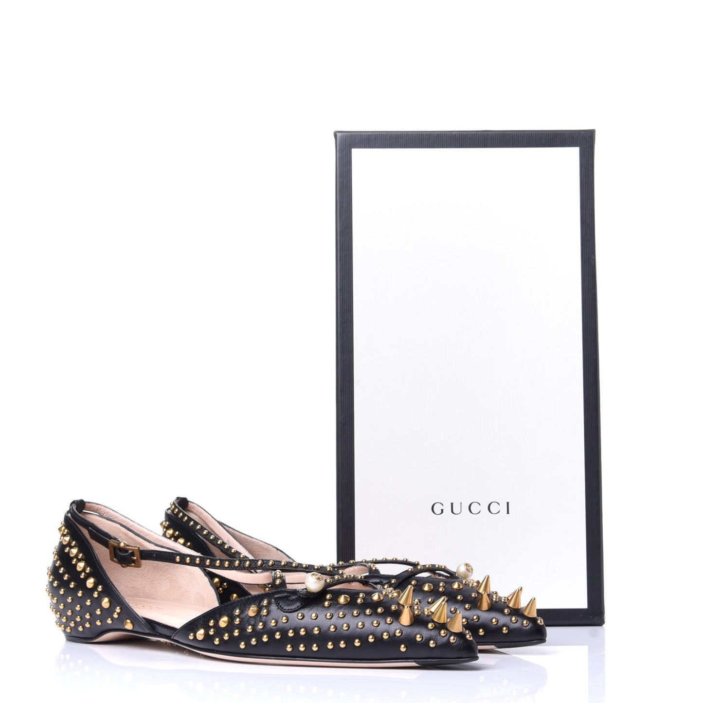 Malaga Kid Studded Pointed Toe Unia Flats 40 Black
