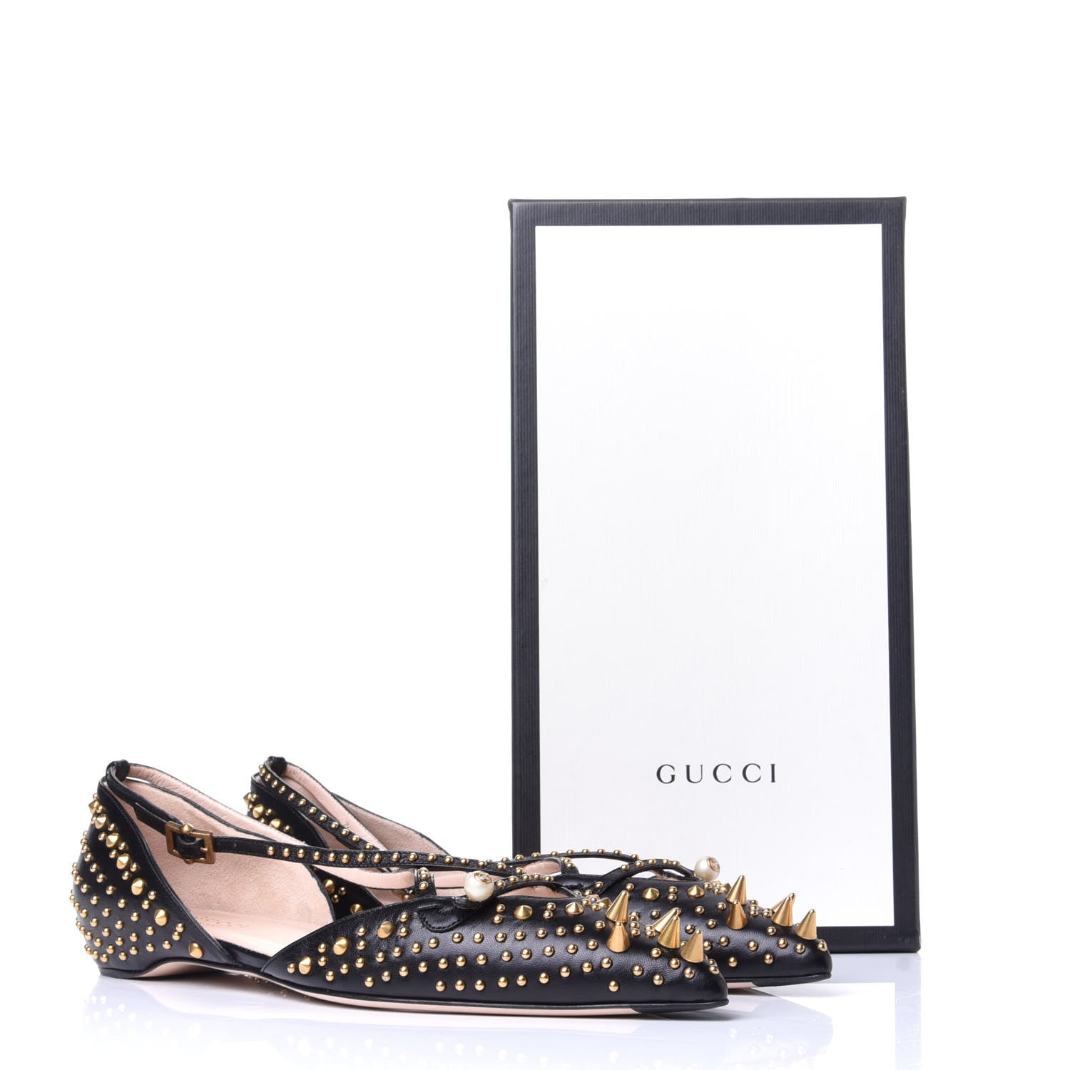 Gucci Malaga Kid Studded Pointed Toe Unia Flats 40 Black 10 of 10