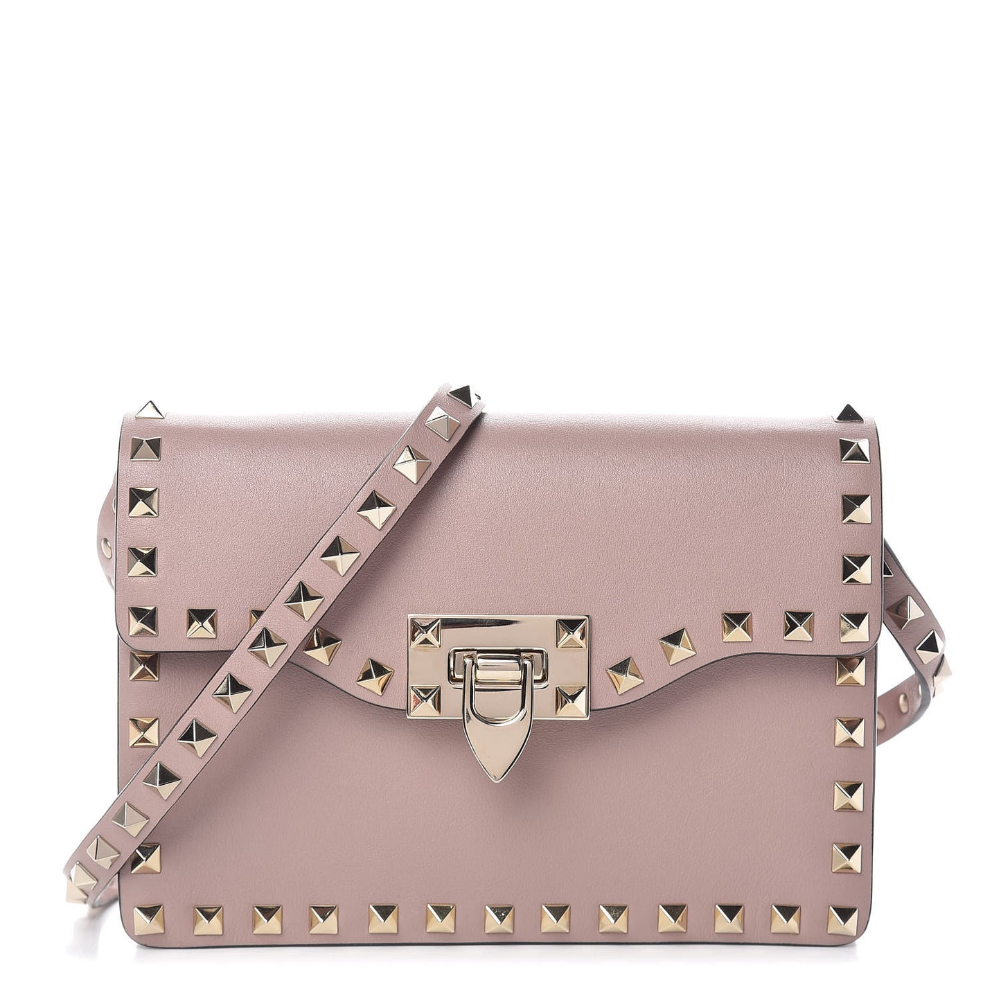 Vitello Rockstud Shoulder Flap Bag Poudre