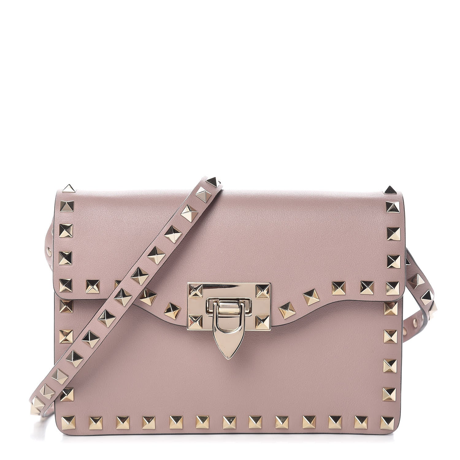 Valentino Garavani Vitello Rockstud Shoulder Flap Bag Poudre 1 of 9